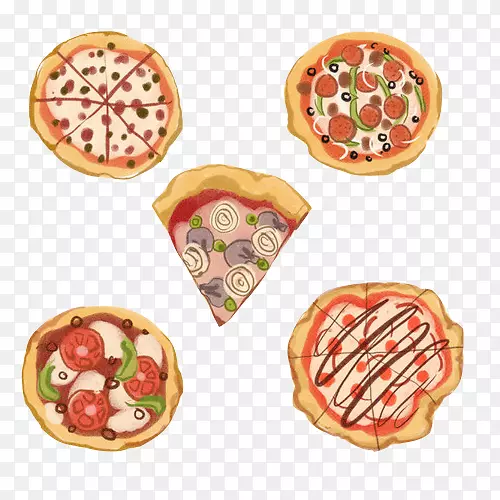披萨各种口味水彩画素材图片