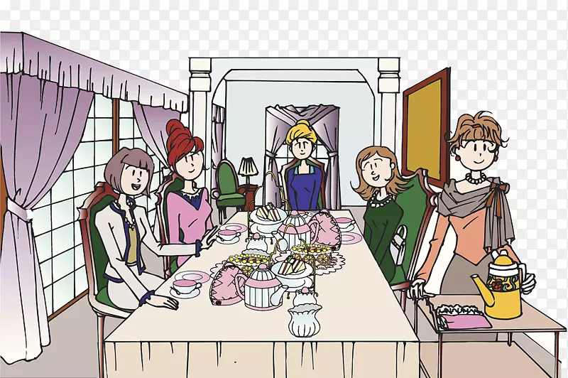 卡通人物插图聚在一起的女人