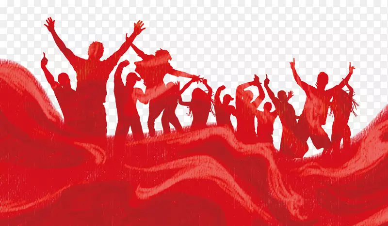 五四青年节红色丝绸与跳起欢呼的
