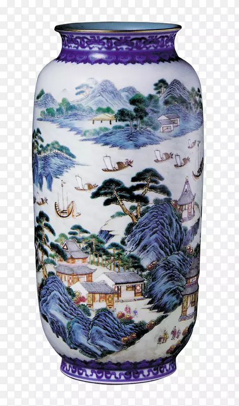 中国风山水画精美瓷瓶