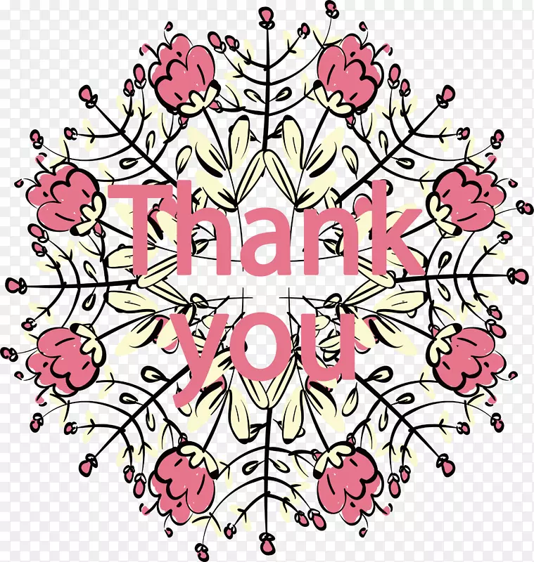 粉色手绘花朵谢谢你