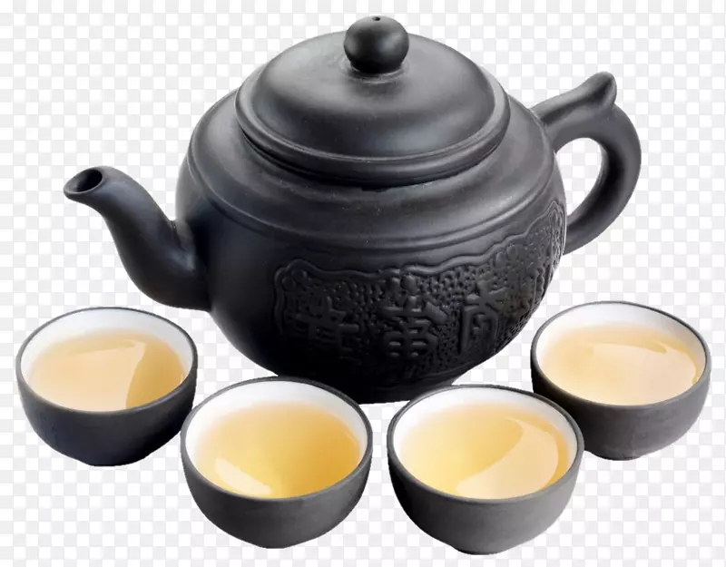 简洁黑色茶杯茶壶一壶茶免扣