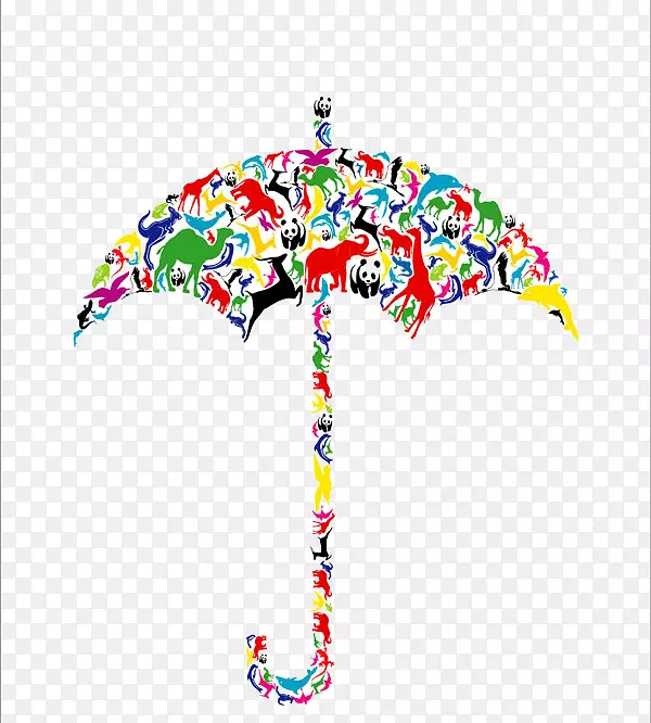 动物聚集雨伞