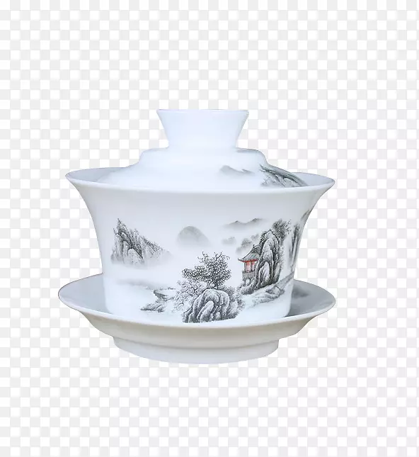 水墨画陶瓷茶杯工艺品