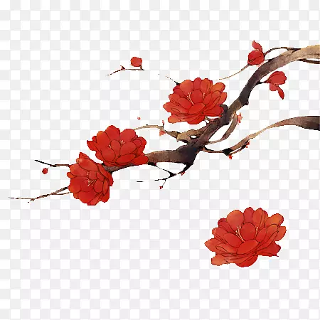 红色花朵树枝
