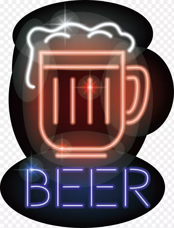 霓虹灯光效食物图片满杯啤酒