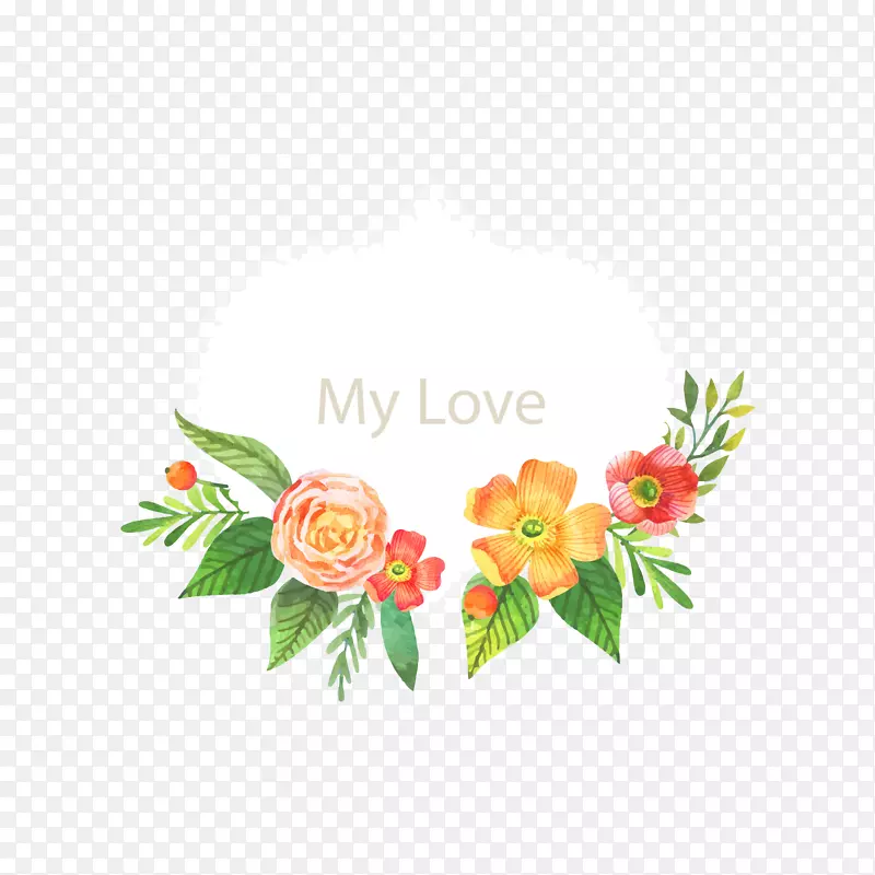 矩形花朵装饰爱情标签