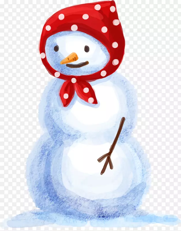 手绘小红帽子可爱雪人