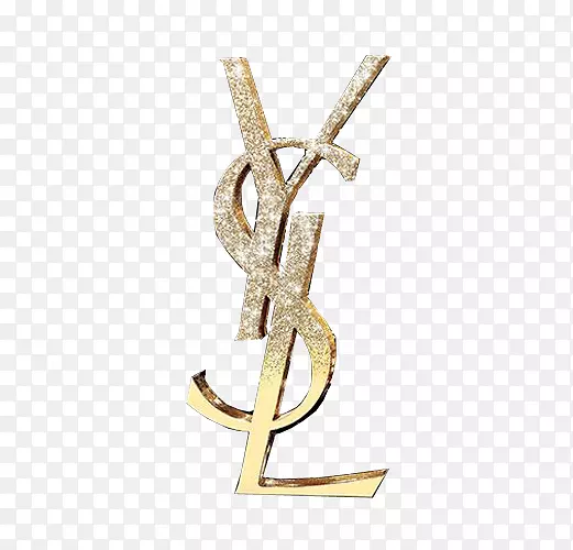 圣罗兰金色LOGO镶钻胸针