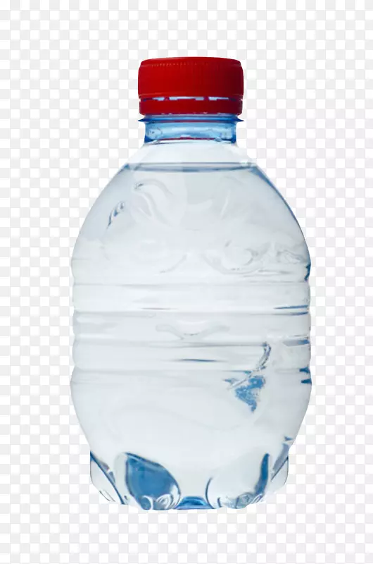 透明解渴带图案红色盖子的塑料瓶