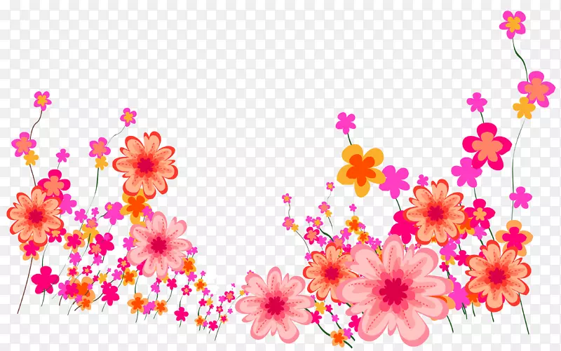 粉红色手绘花丛装饰图案