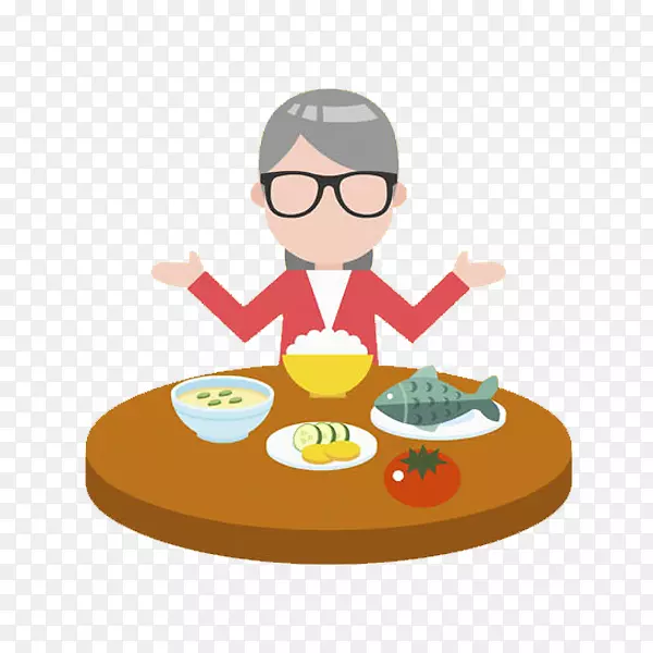 卡通女人吃饭场景图