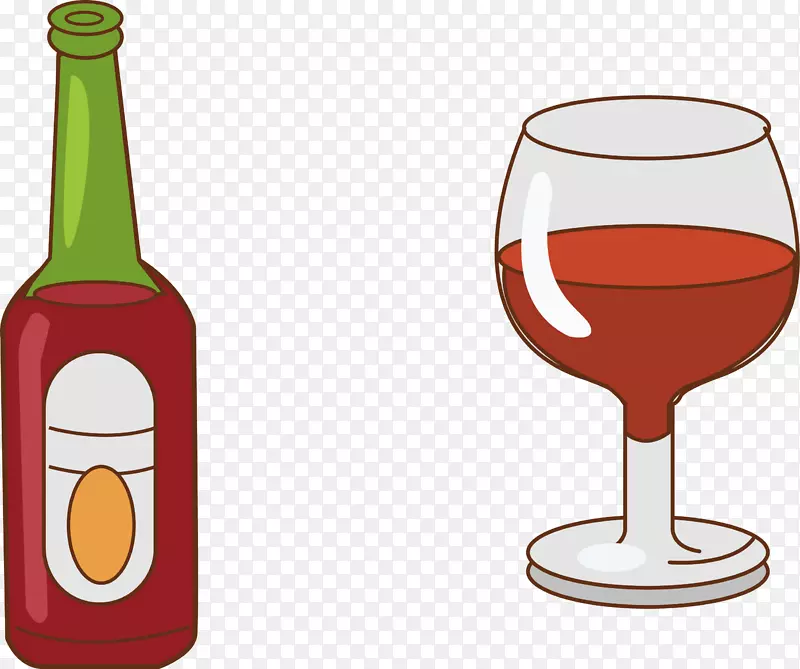 卡通一瓶红酒和杯子