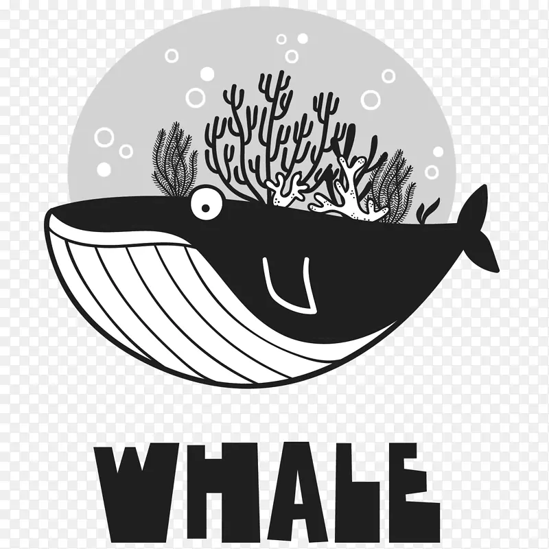 可爱鲸鱼黑白插画