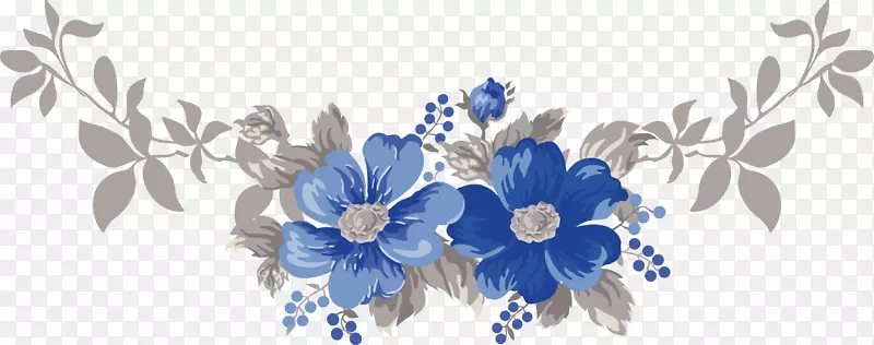 传统花样图案矢量蓝色装饰花纹边