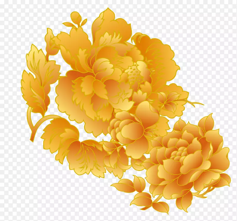 金黄色牡丹花中国元素装饰图案
