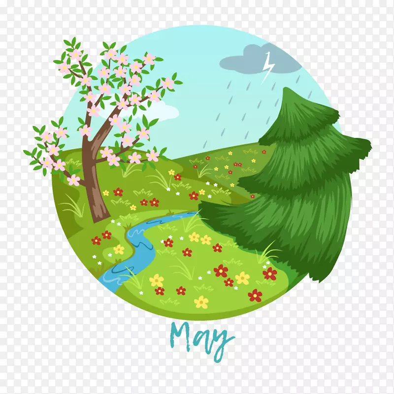 花开时节一年四季风景变化矢量元