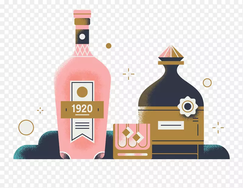 装有酒的酒瓶和杯子PNG