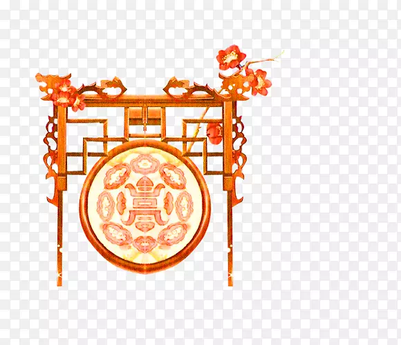 橙色中国风锣鼓装饰图案