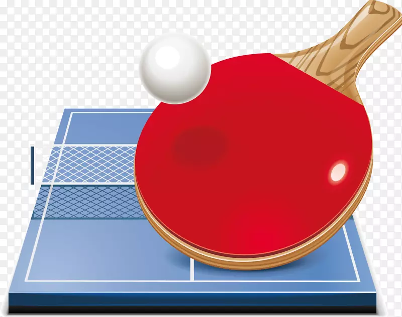 红色乒乓球拍球台元素
