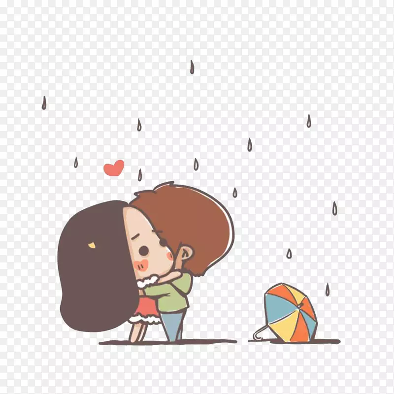 卡通雨天拥抱的情侣素材