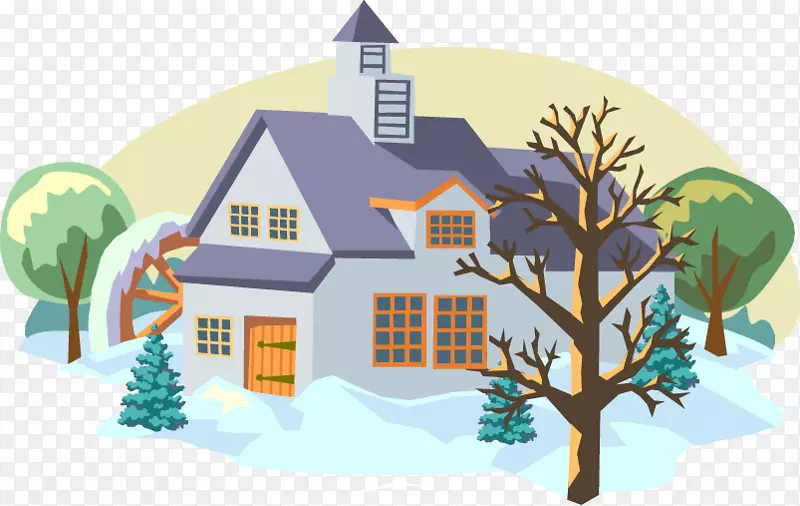 欧洲雪地里的卡通别墅