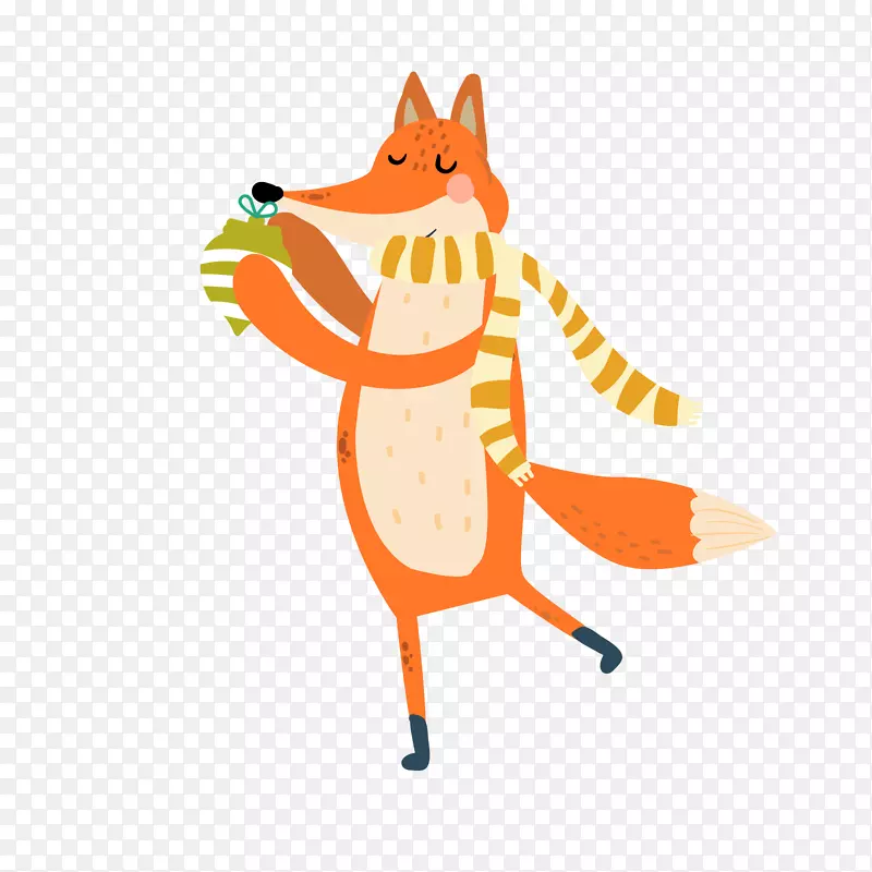 橙色拿着圣诞吊饰的卡通狐狸
