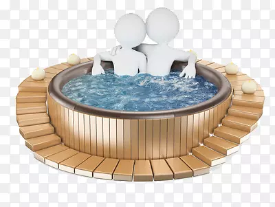 卡通小人在泡温泉