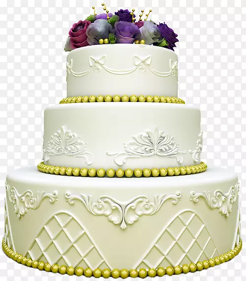 彩色花朵点缀型婚礼蛋糕