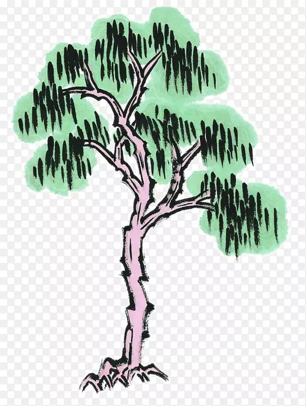 彩墨柳树
