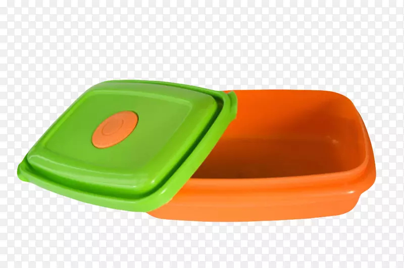 橙色盒子绿色盖子的饭盒塑胶制品