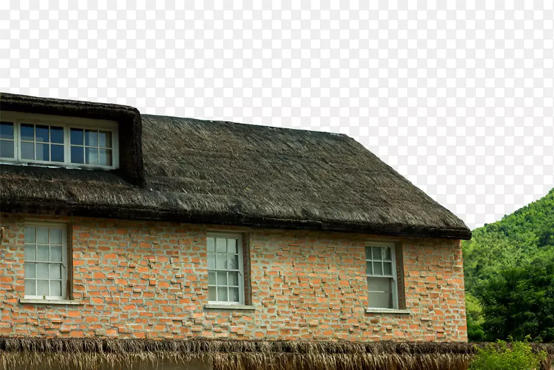 茅草顶红砖玻璃窗小屋