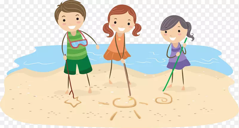 沙滩上的3个小孩