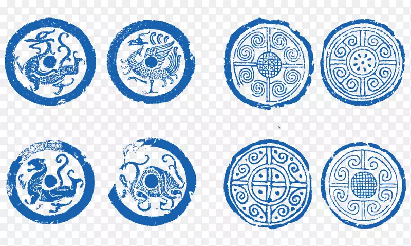 矢量圆形青花瓷花纹