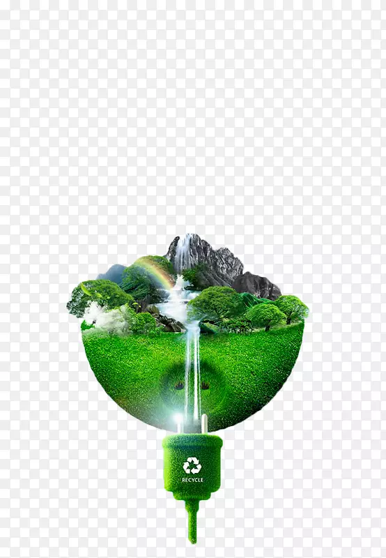绿色手绘悬浮山