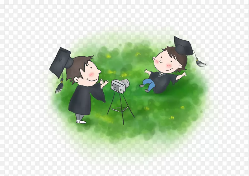 手绘卡通毕业季毕业照