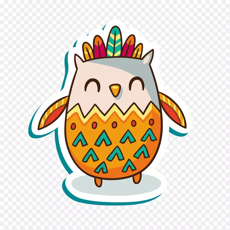彩色手绘弯曲猫头鹰元素