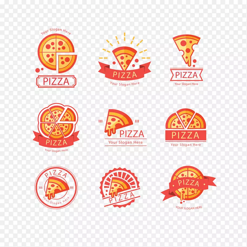 矢量红色简约意大利披萨标识