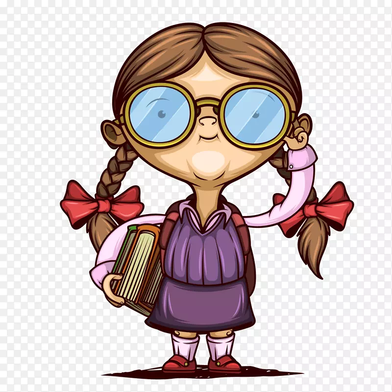 卡通戴眼镜拿着书本的女孩
