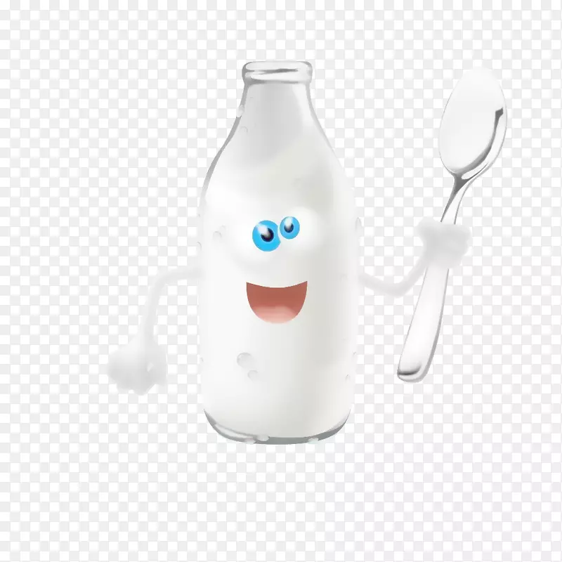 卡通拿勺子的牛奶瓶