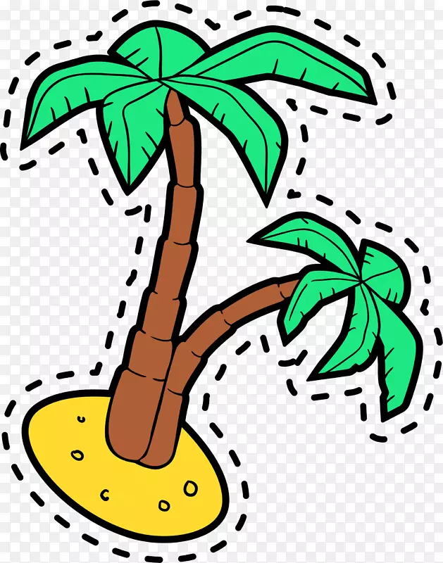 卡通手绘绿色的椰子树