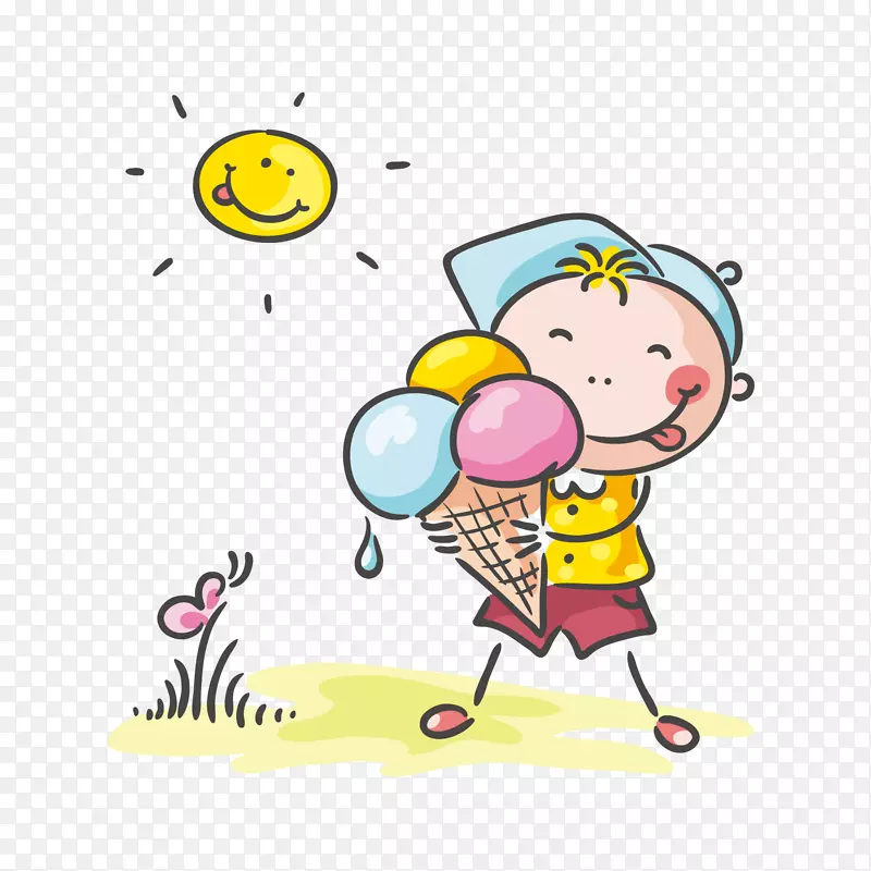 太阳下吃冰淇淋的小男孩