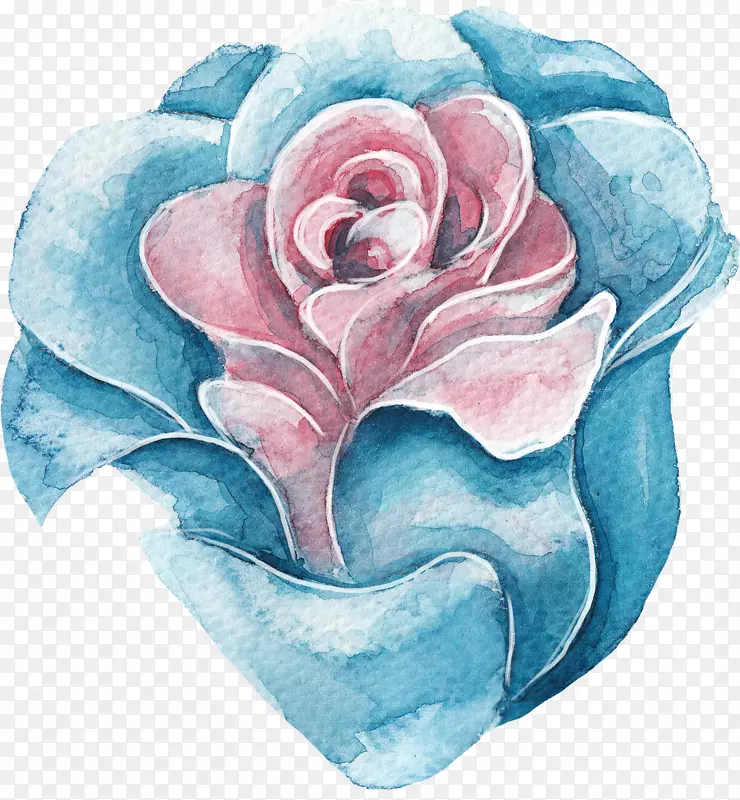 手绘创意水彩蓝色玫瑰