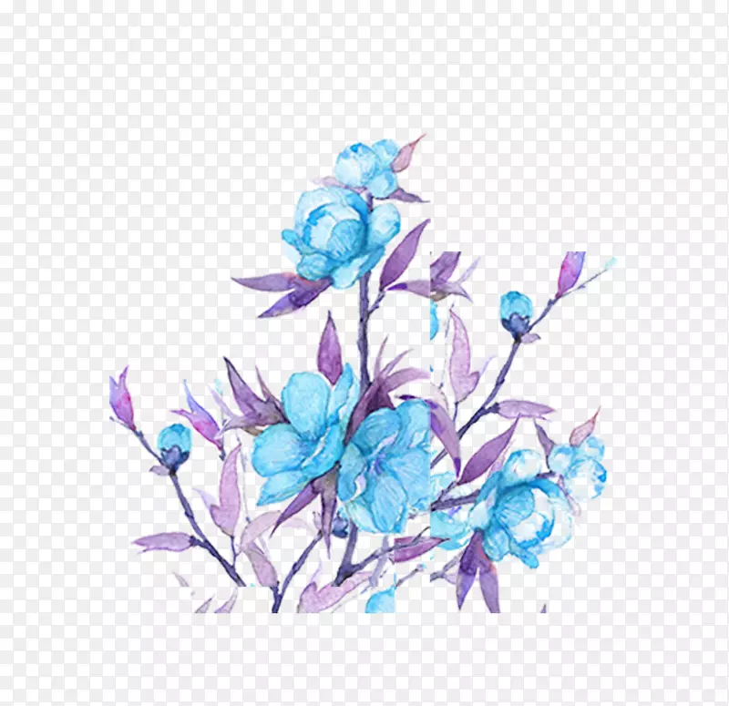 手绘画蓝色花朵装饰