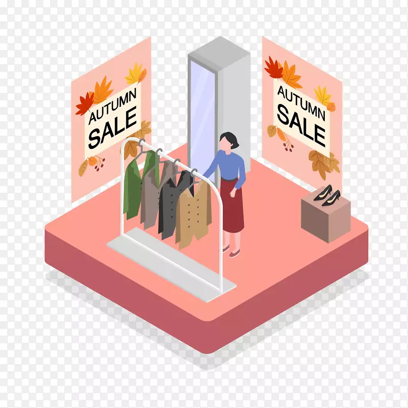 电商促销服装店创意扁平2.5D元素