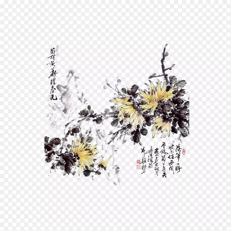 彩色传统画菊花