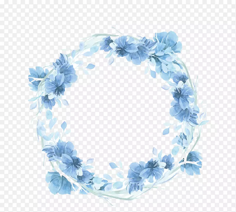 蓝色手绘鲜花花圈背景