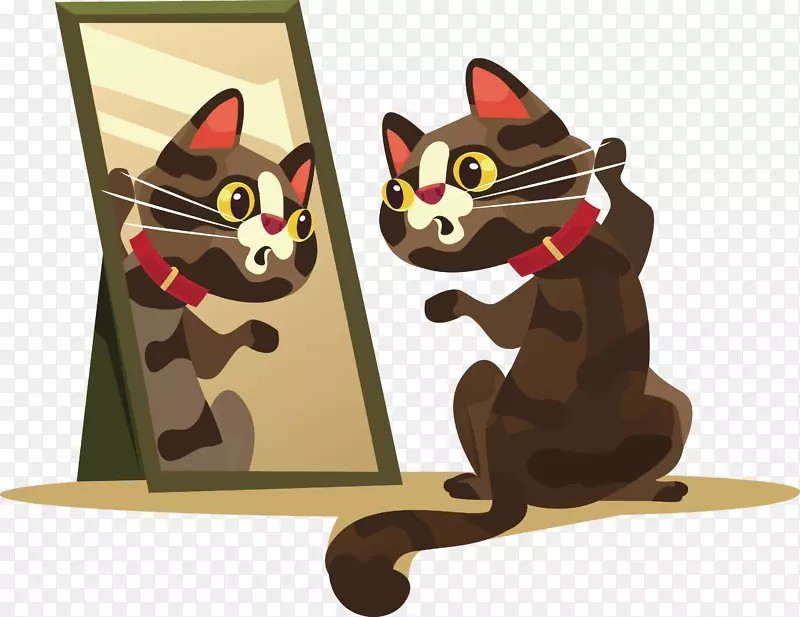 照镜子的小猫矢量图