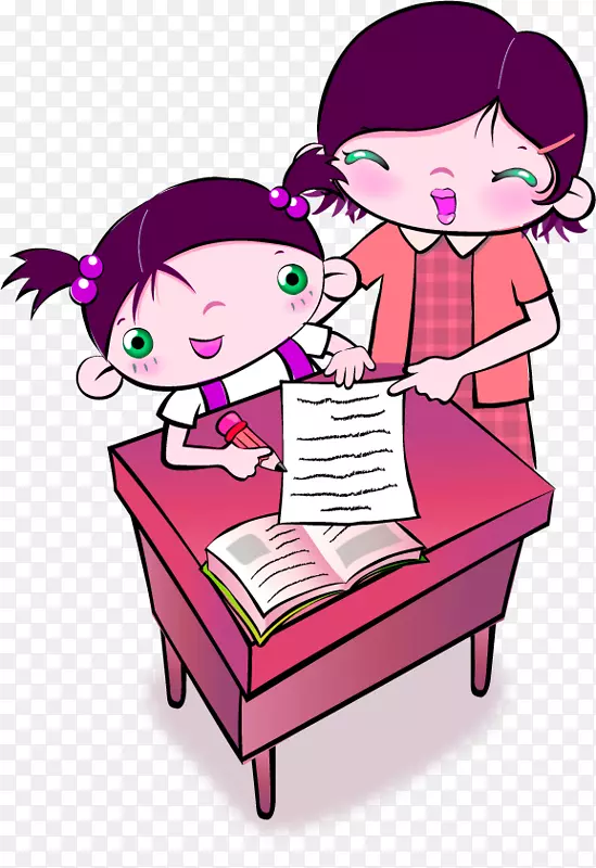 手绘卡通女孩做题目PNG图片素材下载_图片编号ylkolkrq-免抠素材网