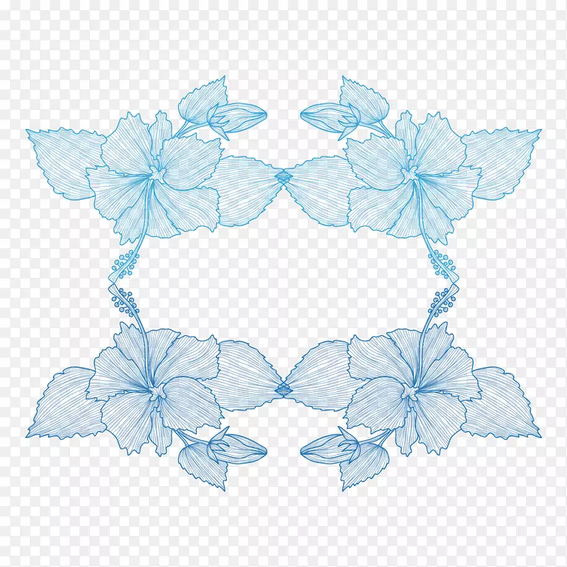 母亲节蓝色花朵装饰几何边框